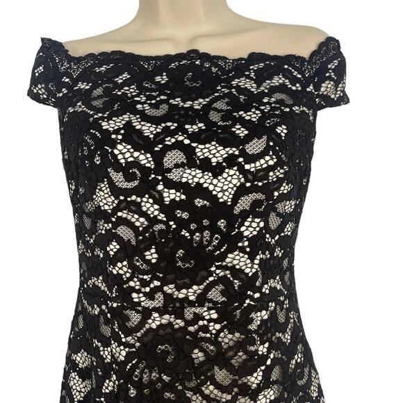 Aidan Mattox Black Lace Off Shoulder Sheath Special Occasion Dress Size 4 - Picture 5 of 10